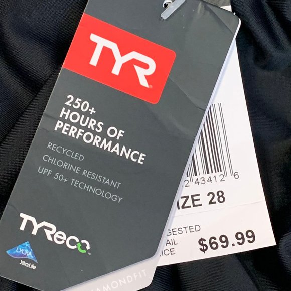 TYR Women's Tyreco Solid Diamondback Swimsuit Black Size 28 - Picture 3 of 7